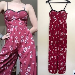 Band of Gypsies Burgundy Cherry Blossoms Jumpsuit